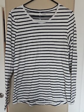 Duluth Trading Co Striped Long Sleeve Tee - White & Navy